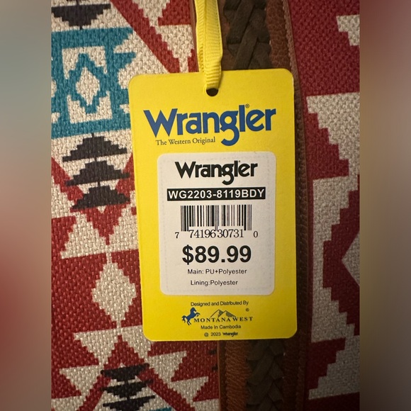 NWT WRANGLER Large Shoulder Tote Bag - Red Aztec Southwestern Canvas - Picture 4 of 7